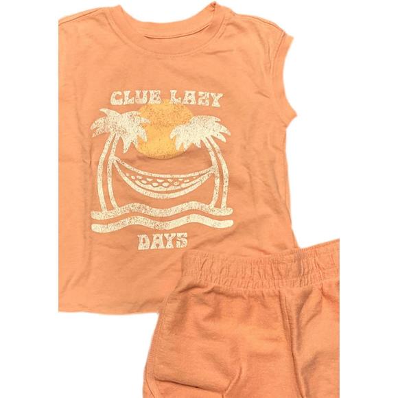 NEW TINY WHALES kid's club lazy days short set in orange - Picture 2 of 2
